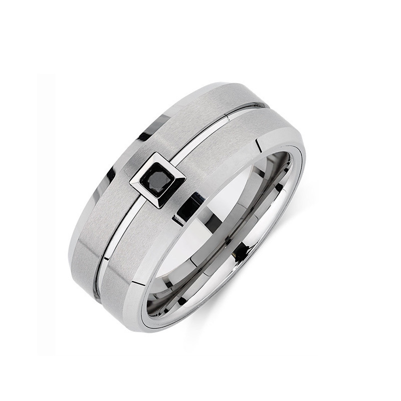 MEN'S RING WITH AN ENHANCED BLACK DIAMOND IN WHITE TUNGSTEN