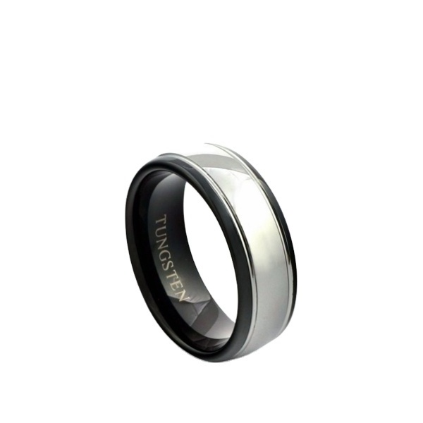 Brushed Middle Part Silver and Black Two Tone Tungsten firefighter Wedding Bands Ring