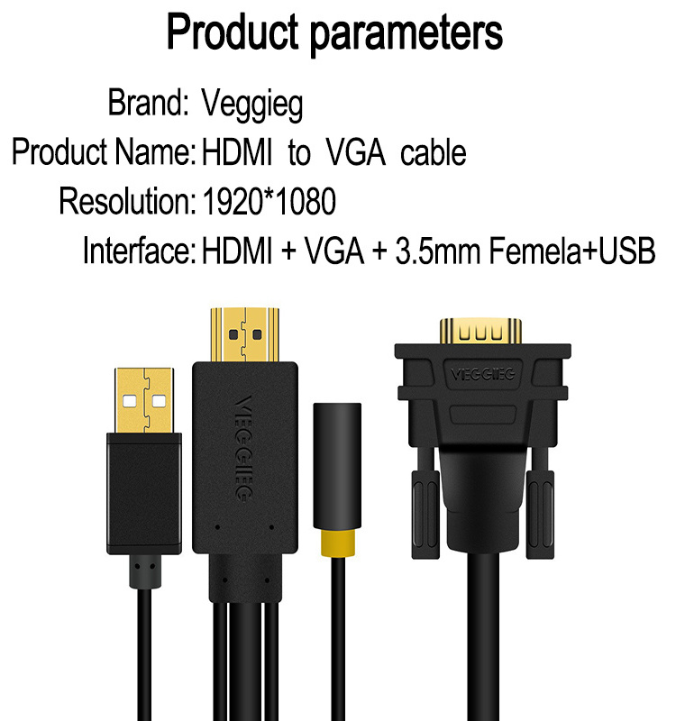 HDMI VGA Adaptor HDMI Male to VGA Male 1080P Convertidor Audio Video Converter HDMI CABLE