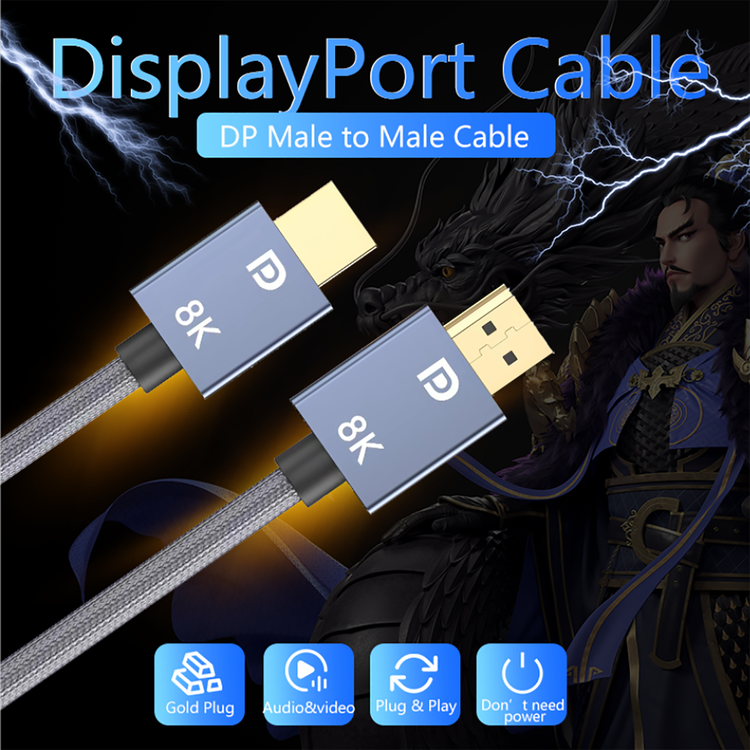 OEM ODM Display Port 1.4 Cable 8K 60Hz 4K 144Hz DisplayPort to DisplayPort Cable for Gaming Monitor DP cable to DP