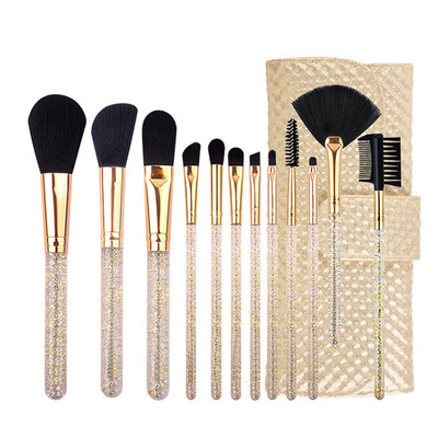 New Fashion Diamond Makeup Brush 12pcs Clear Crystal Handle Brush Gold Makeup Glitter Makeup Brushes With Bag