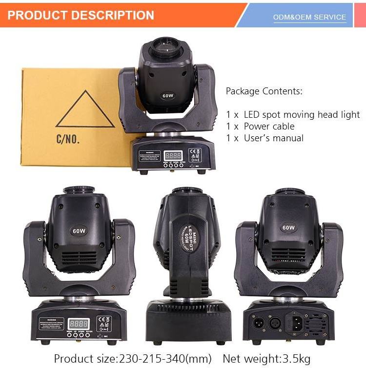 Factory Direct Sale 60W Mini Led Dmx Gobo Spot Light Club Dj Stage Lighting Party Moving Heads Light