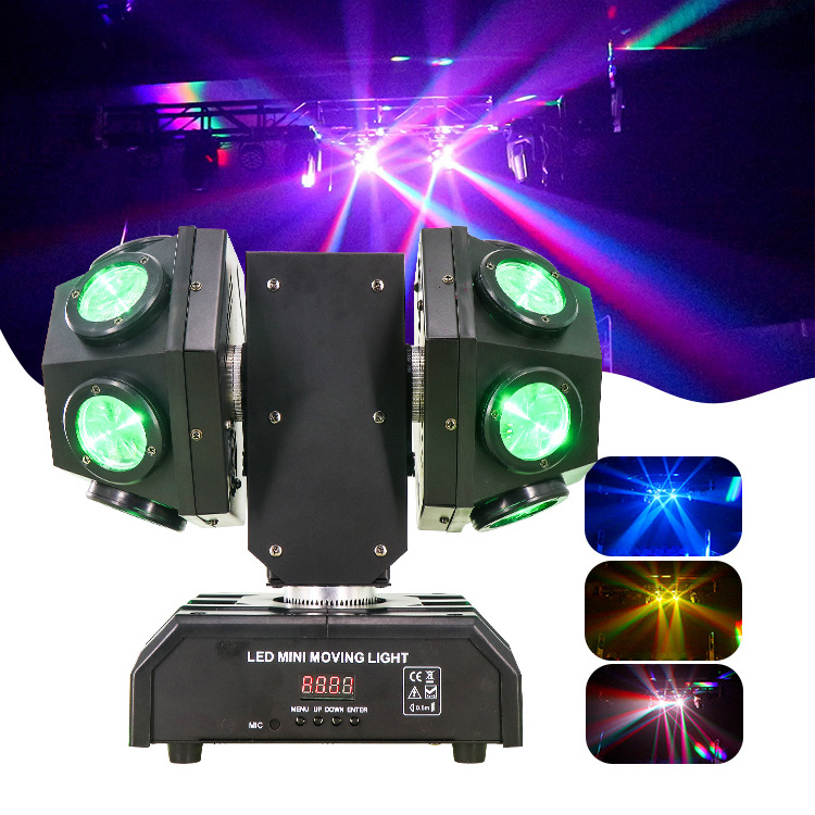 Rotation Dj Disco RGBW 4 in 1 LED 12Pcs 10W Mini Double Arm Moving Head Light With Laser