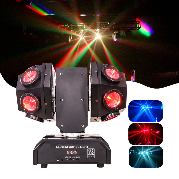 Rotation Dj Disco RGBW 4 in 1 LED 12Pcs 10W Mini Double Arm Moving Head Light With Laser