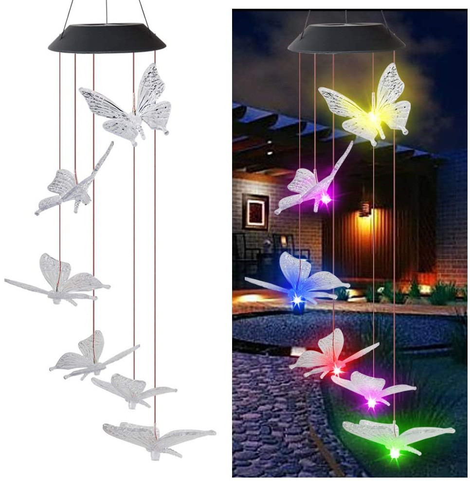 hummingbird Memorial solar wind chime with Colorful Light Christmas holiday lighting solar string fairy butterfly