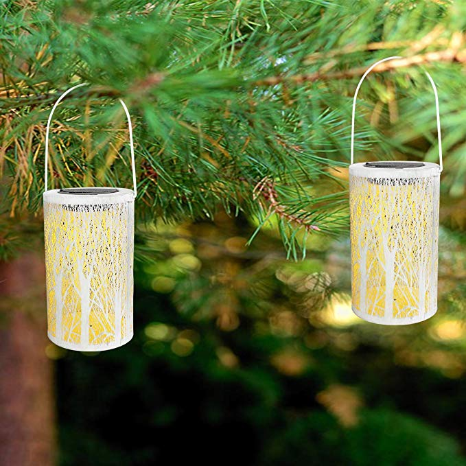 Outdoor Solar Lantern Lights Garden Hanging Lights Metal Leaf Pattern Tree Branch Trunk Lights Lamp for Balcony Yard Outside Tab