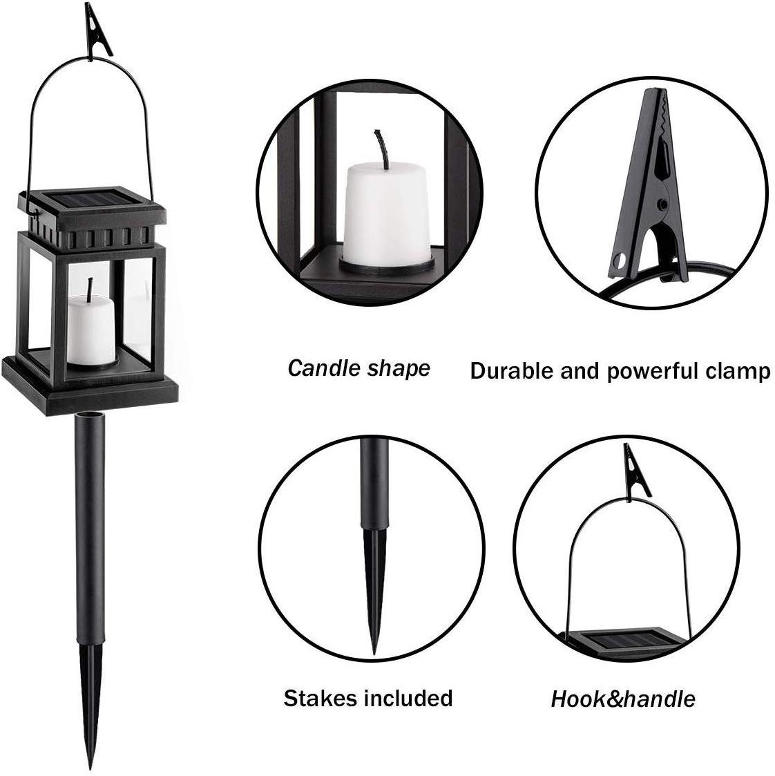 Snowproof LED Solar Candle Light Flickering Candle Outdoor Lighting Hanging Smokeless Solar Lantern for Camping Garden