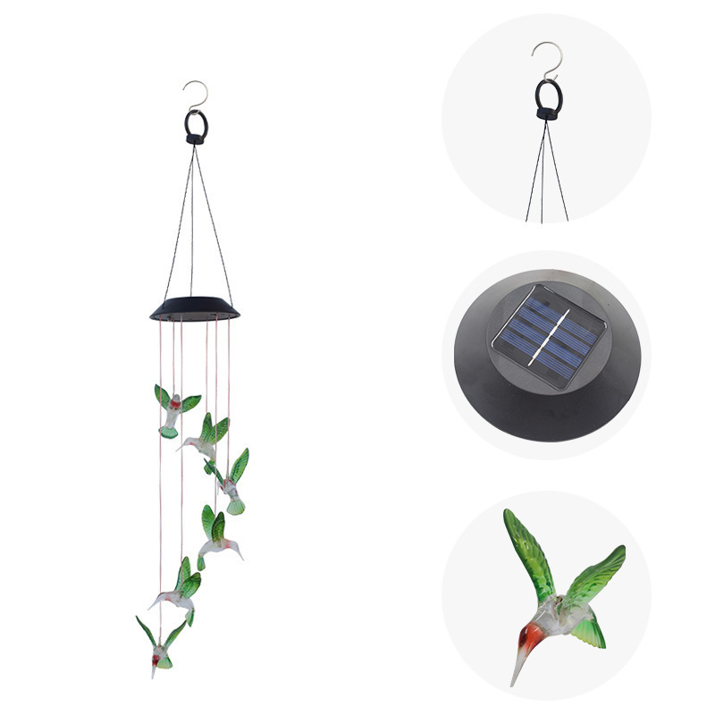 hummingbird Memorial solar wind chime with Colorful Light Christmas holiday lighting solar string fairy butterfly