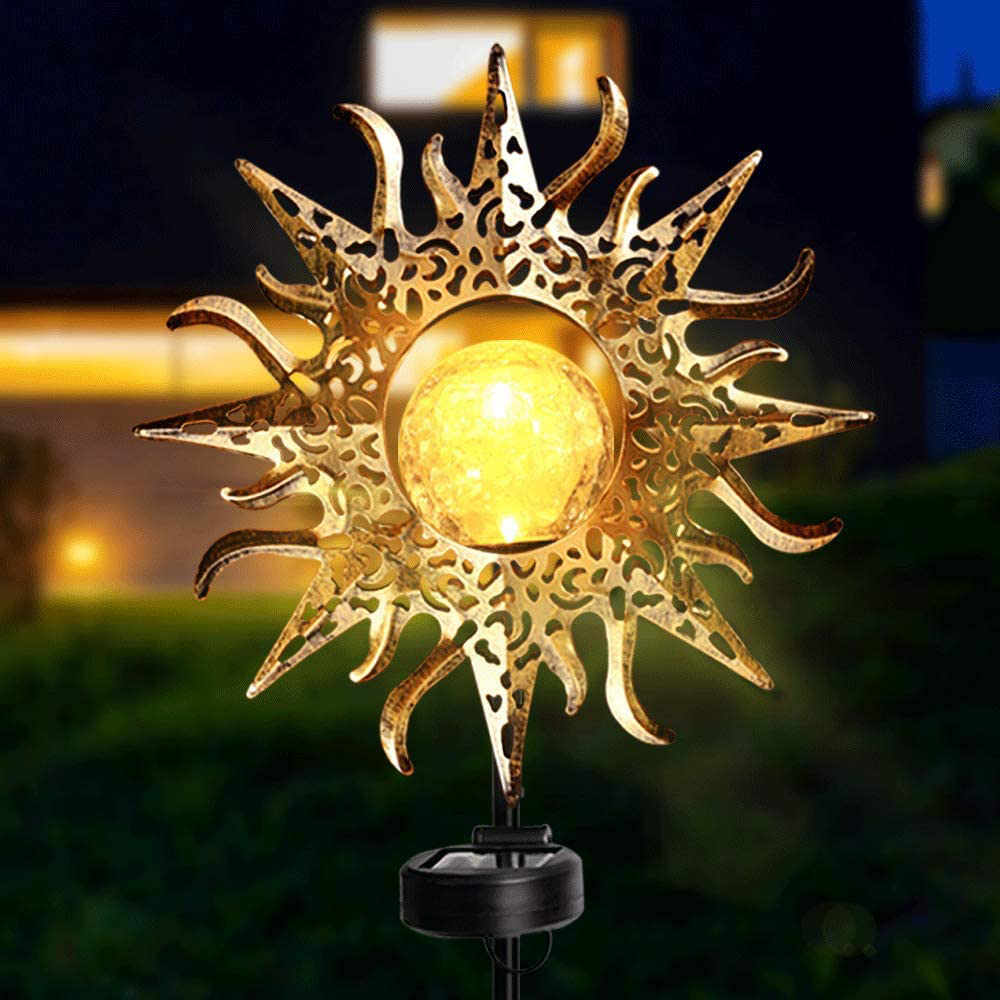 Garden Decorative Garden Solar Lights Outdoor Decor, Crystal Glass Globe Metal Moon Stake Light, Yard Art Decorations O