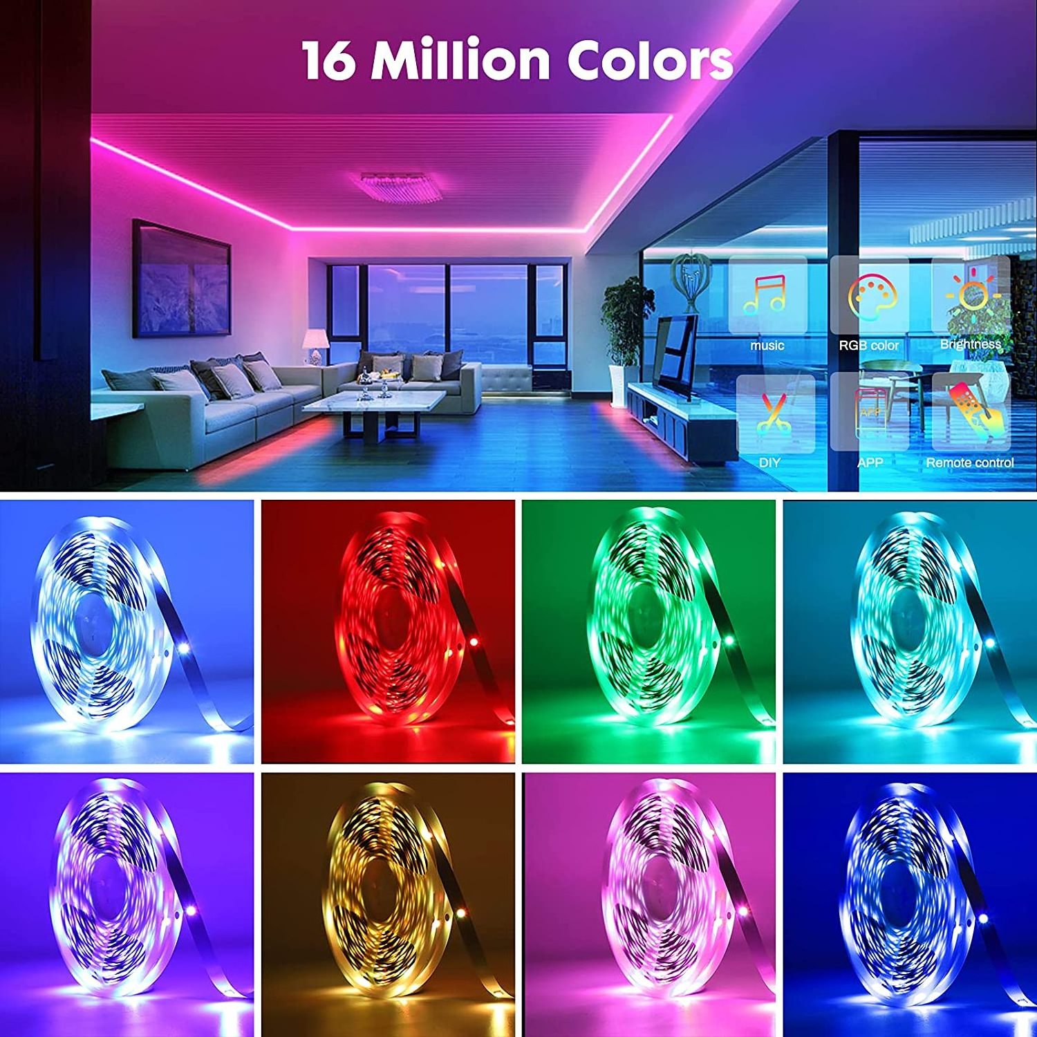 LED Strip Lights 5m 10m 15m Smart Light Strips with 44-Key Remote 5050LEDs  Color Changing Led Strip Light