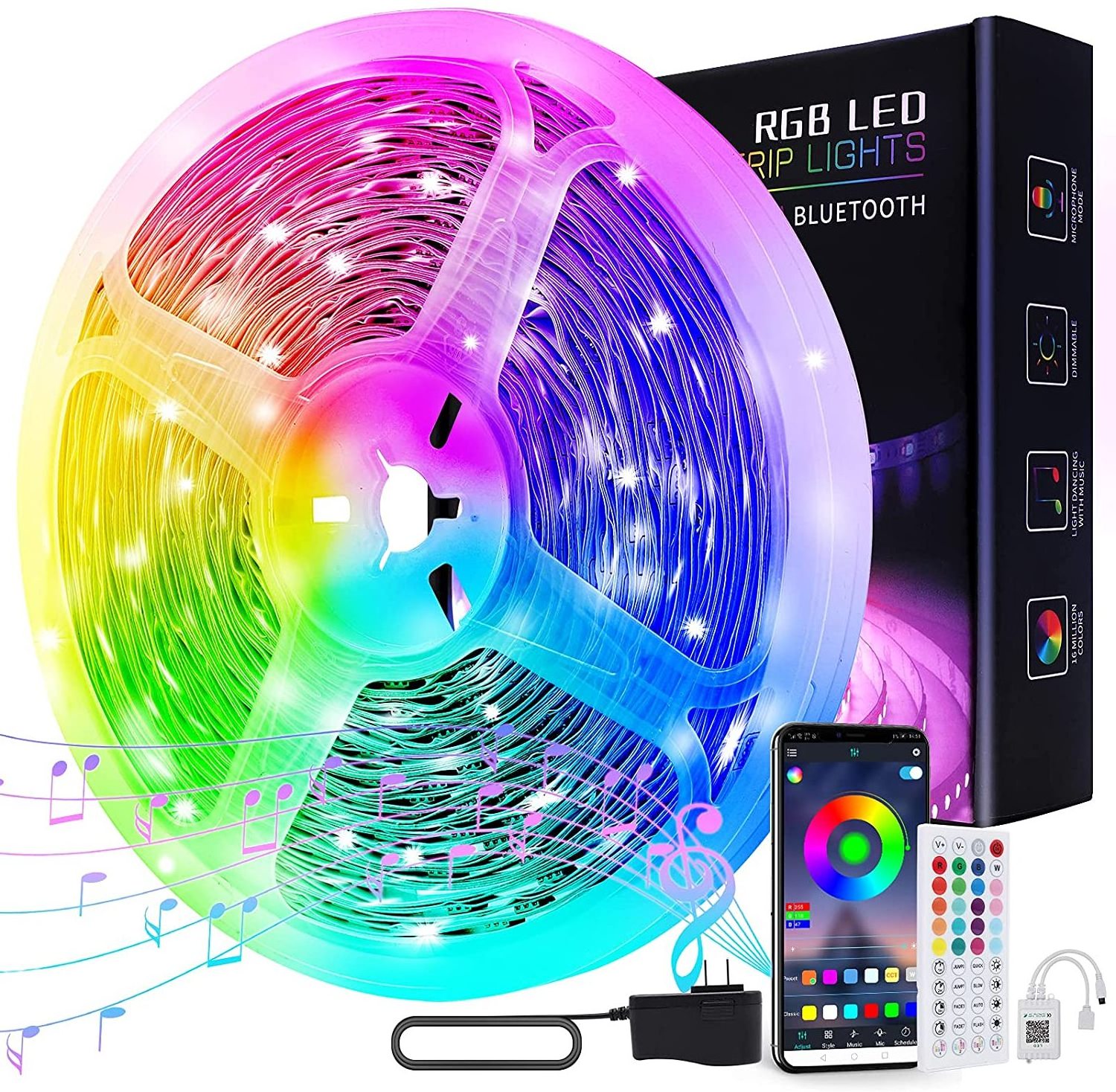 LED Strip Lights 5m 10m 15m Smart Light Strips with 44-Key Remote 5050LEDs  Color Changing Led Strip Light