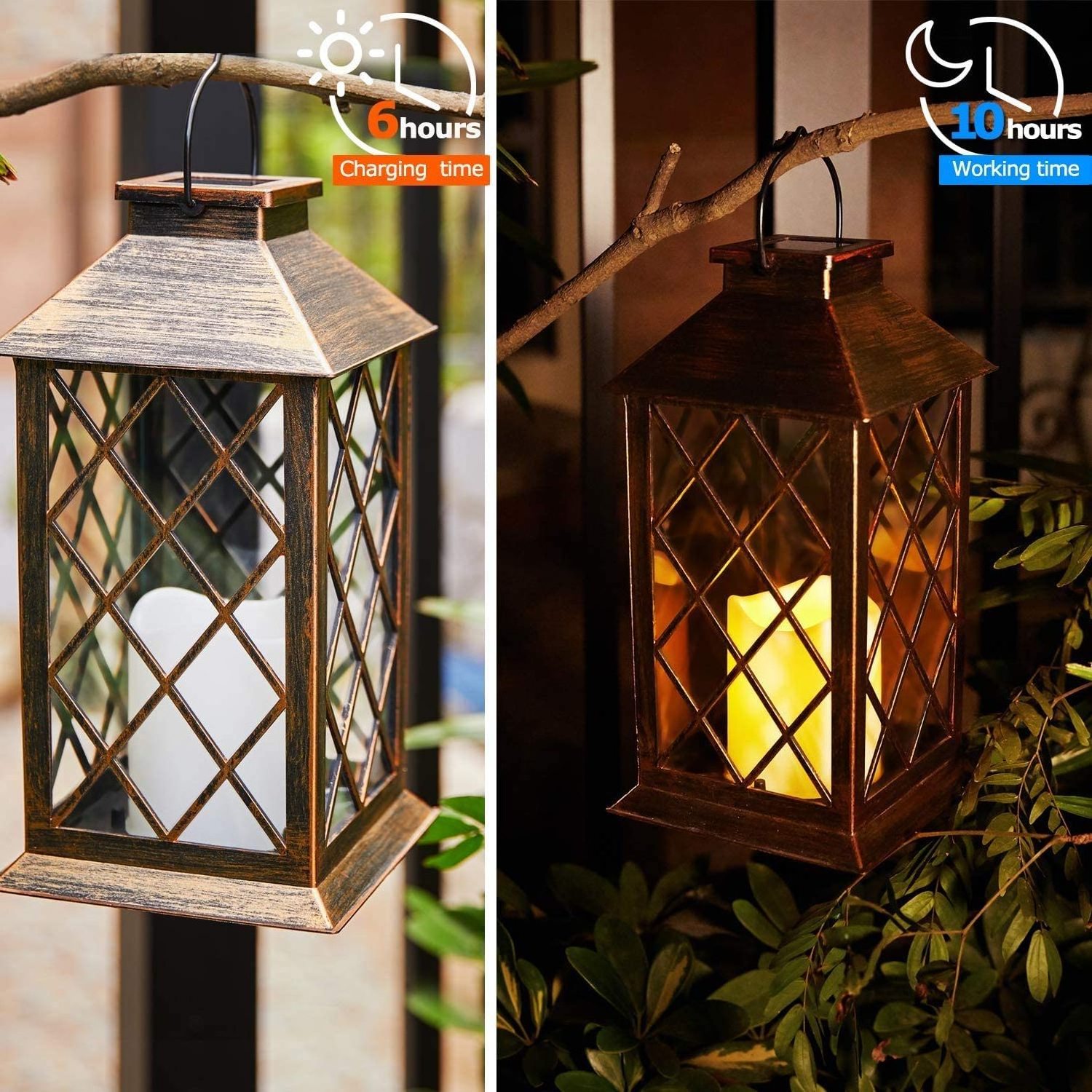 Solar lights Metal Flickering Flame Solar Lantern Outdoor Hanging Lanterns Lighting Heavy Duty Solar Powered Waterproof light