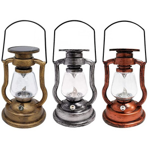 2022 New Arrival Solar Powered Hanging Lantern Retro Antique LED Oil Lamp Miners Lantern for Garden Table Camping