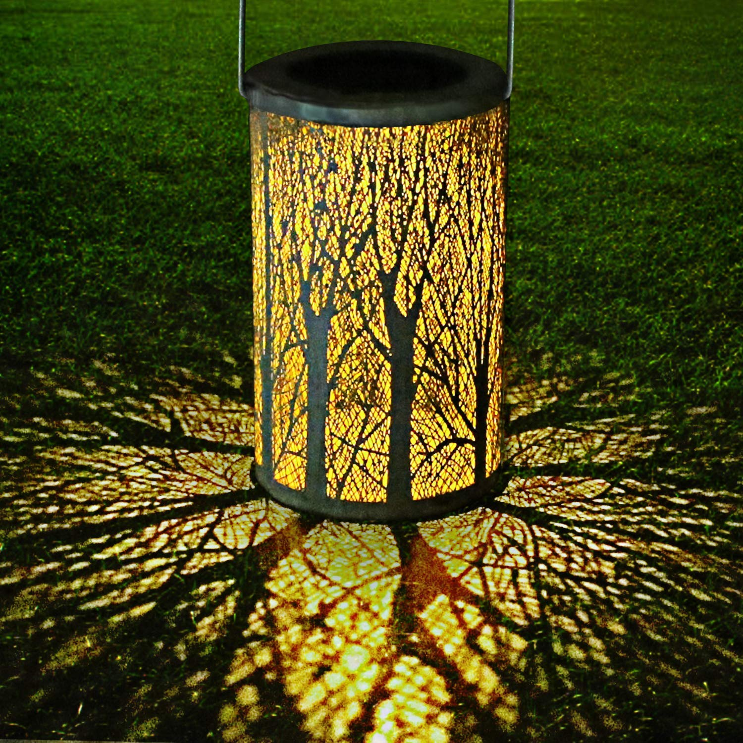 Outdoor Solar Lantern Lights Garden Hanging Lights Metal Leaf Pattern Tree Branch Trunk Lights Lamp for Balcony Yard Outside Tab