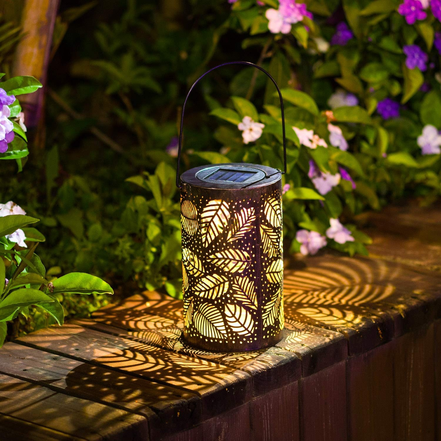 Outdoor Solar Lantern Lights Garden Hanging Lights Metal Leaf Pattern Tree Branch Trunk Lights Lamp for Balcony Yard Outside Tab