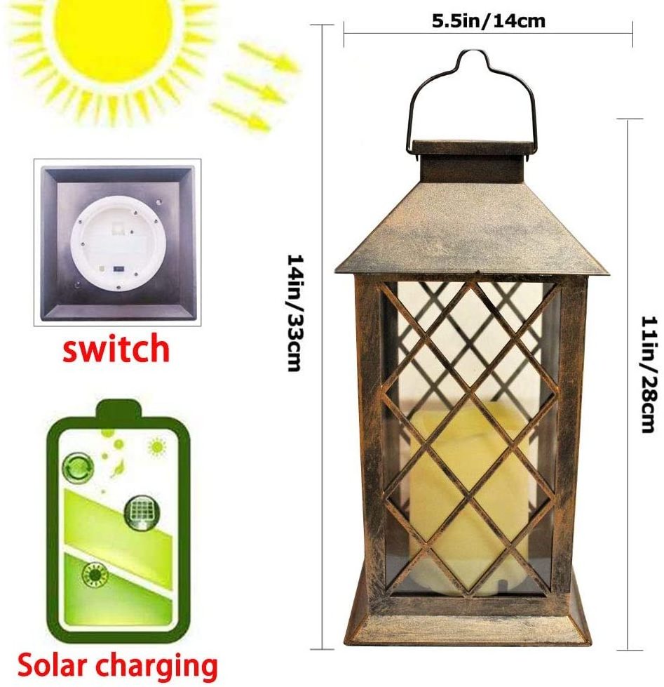 Solar lights Metal Flickering Flame Solar Lantern Outdoor Hanging Lanterns Lighting Heavy Duty Solar Powered Waterproof light