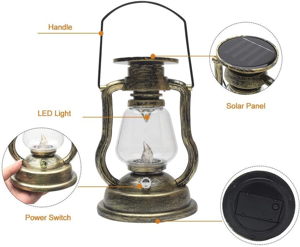 Outdoor Hanging Solar Lantern Solar Kerosene Lamp Retro Oil Lamp Solar for Decor Tree Pavilion Lawn Porch  Camping Lantern