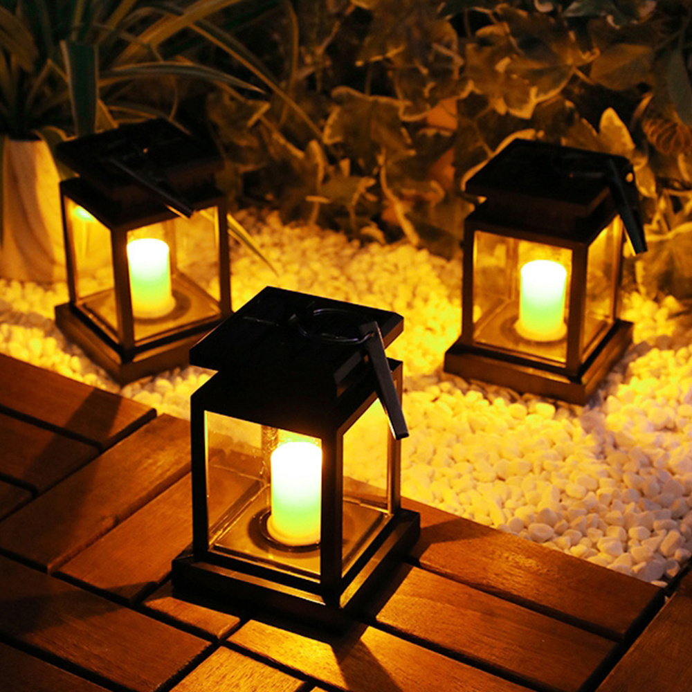 Snowproof LED Solar Candle Light Flickering Candle Outdoor Lighting Hanging Smokeless Solar Lantern for Camping Garden