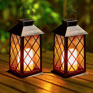 Solar lights Metal Flickering Flame Solar Lantern Outdoor Hanging Lanterns Lighting Heavy Duty Solar Powered Waterproof light