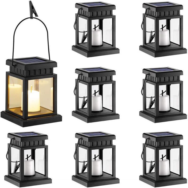 Snowproof LED Solar Candle Light Flickering Candle Outdoor Lighting Hanging Smokeless Solar Lantern for Camping Garden