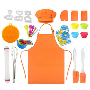 Kids Baking tool Set 32 Pcs Real Baking Tools for Gifts Set Kid Cooking Set Includes Kids Apron Chef Hat Oven Mitt