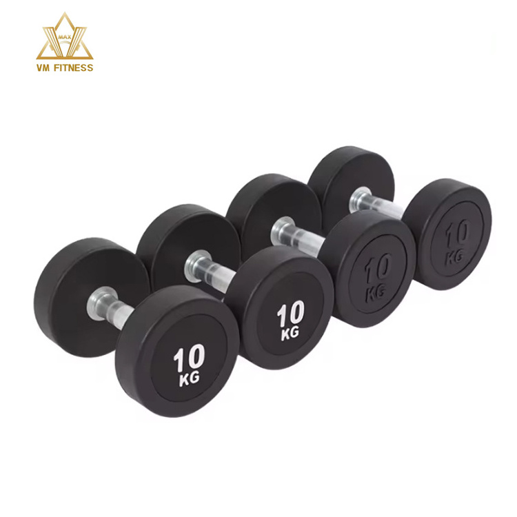 custom round head dumbbell Set 50kg home gym weights exercise with rack fitness equipment round head rubber dumbbell set 10kg