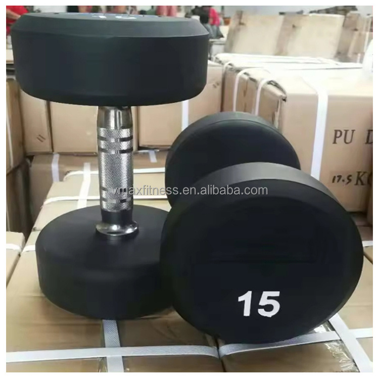 custom round head dumbbell Set 50kg home gym weights exercise with rack fitness equipment round head rubber dumbbell set 10kg