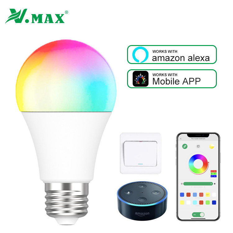 VMAX e27 energy saving color light remote control switch home rgb led smart bulb with alexa google