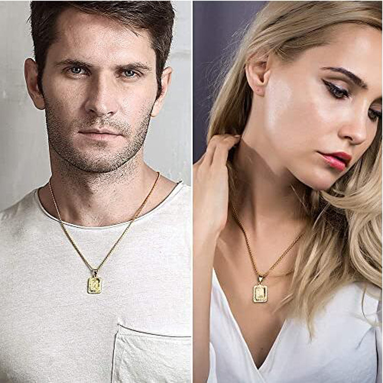 VME Initial A-Z Letter Pendant Necklace Mens Womens Capital Letter Yellow Gold Plated Stainless Steel Box Chain Large Pendant