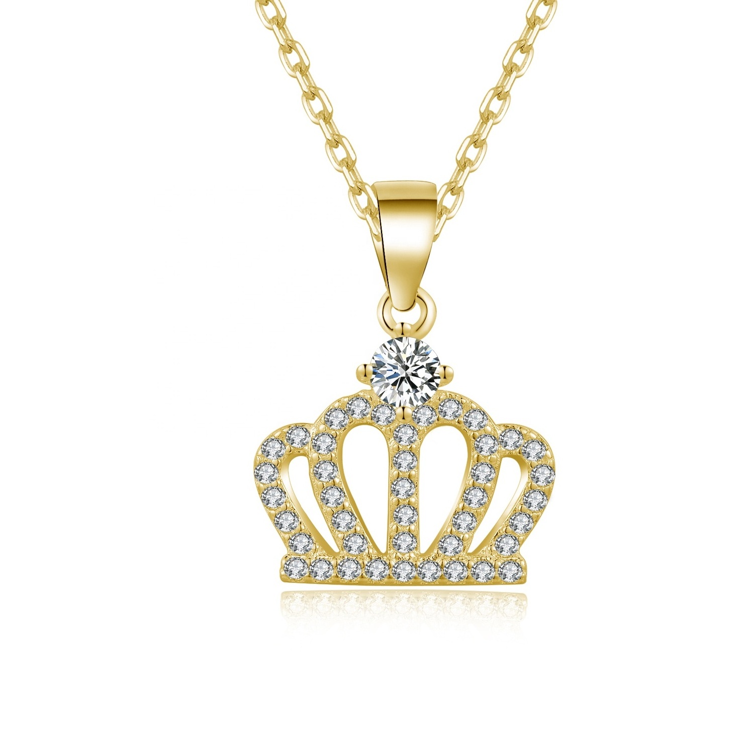 Fashion Princess Dream Crown Sparkle CZ Pendant 925 Sterling Silver Bling Bling Pendants