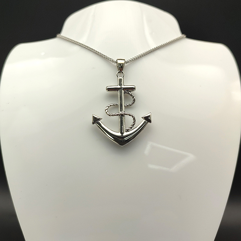 S925 Silver Anchor Pendant Jesus Cross Anchor Pendant For Women Men Necklace Religious Jewelry