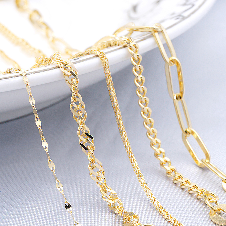 Fine Au585 Real Gold Necklace Solid 14K Pure Gold Chain Permanet Jewelry Chains by Meter Rollo cadena de oro 14k