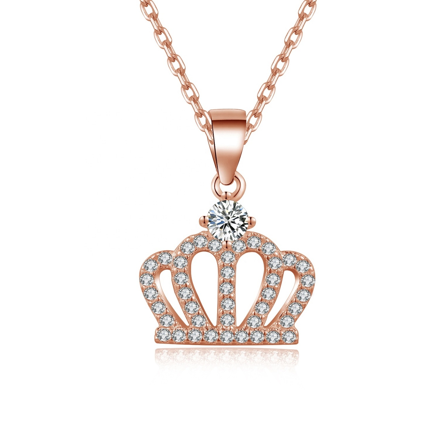 Fashion Princess Dream Crown Sparkle CZ Pendant 925 Sterling Silver Bling Bling Pendants