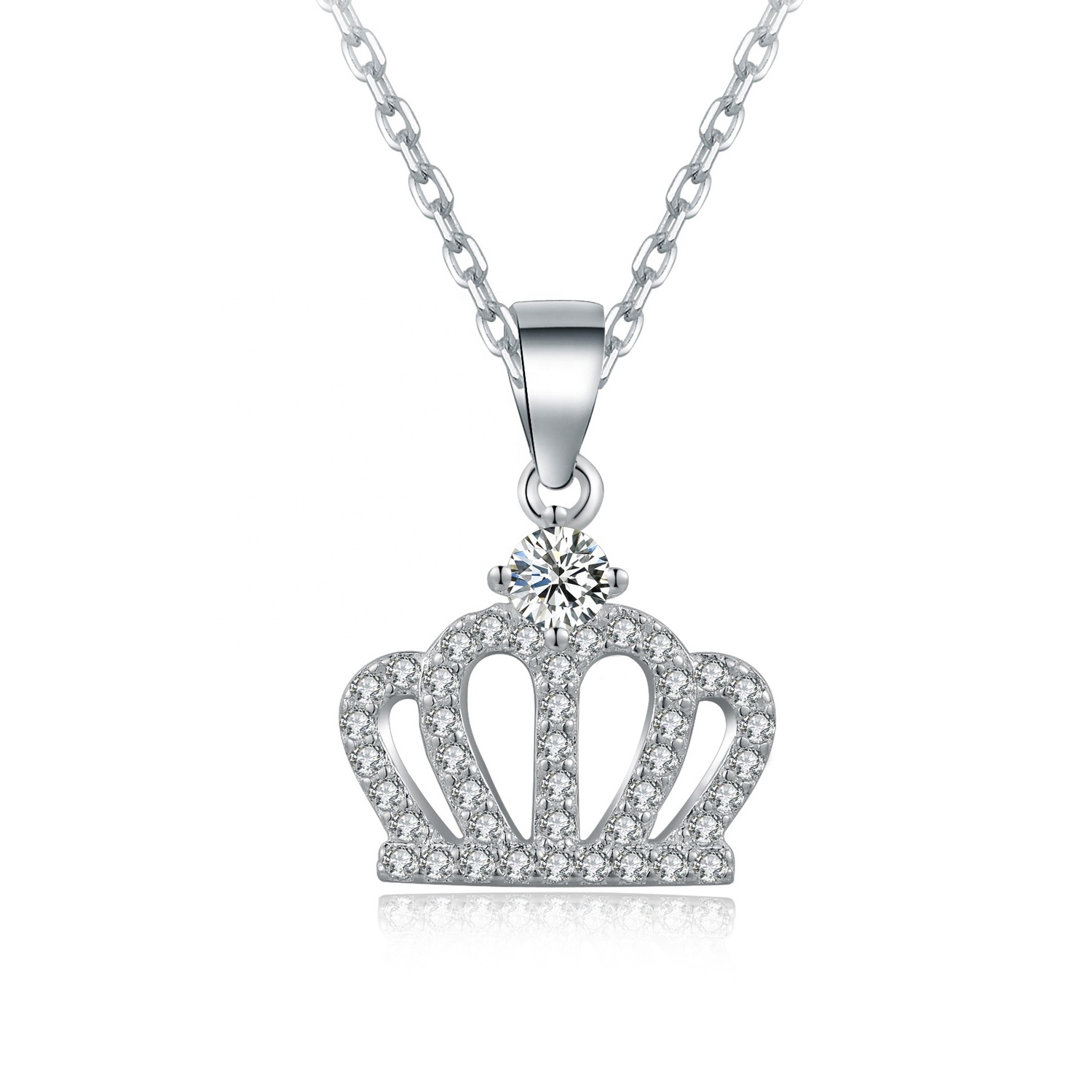 Fashion Princess Dream Crown Sparkle CZ Pendant 925 Sterling Silver Bling Bling Pendants