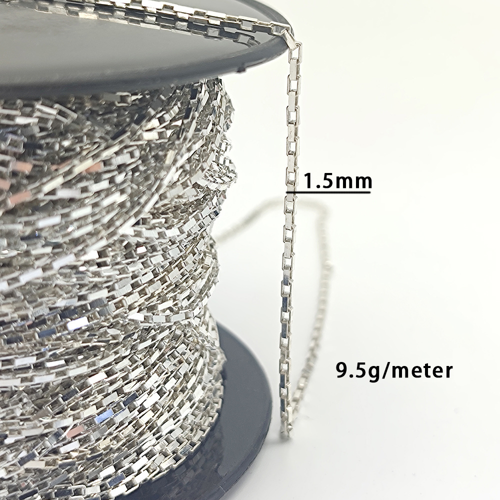 Long Box Rectangle Sterling Silver Chain Wholesale Roll Spool Price by Gram Per Meter