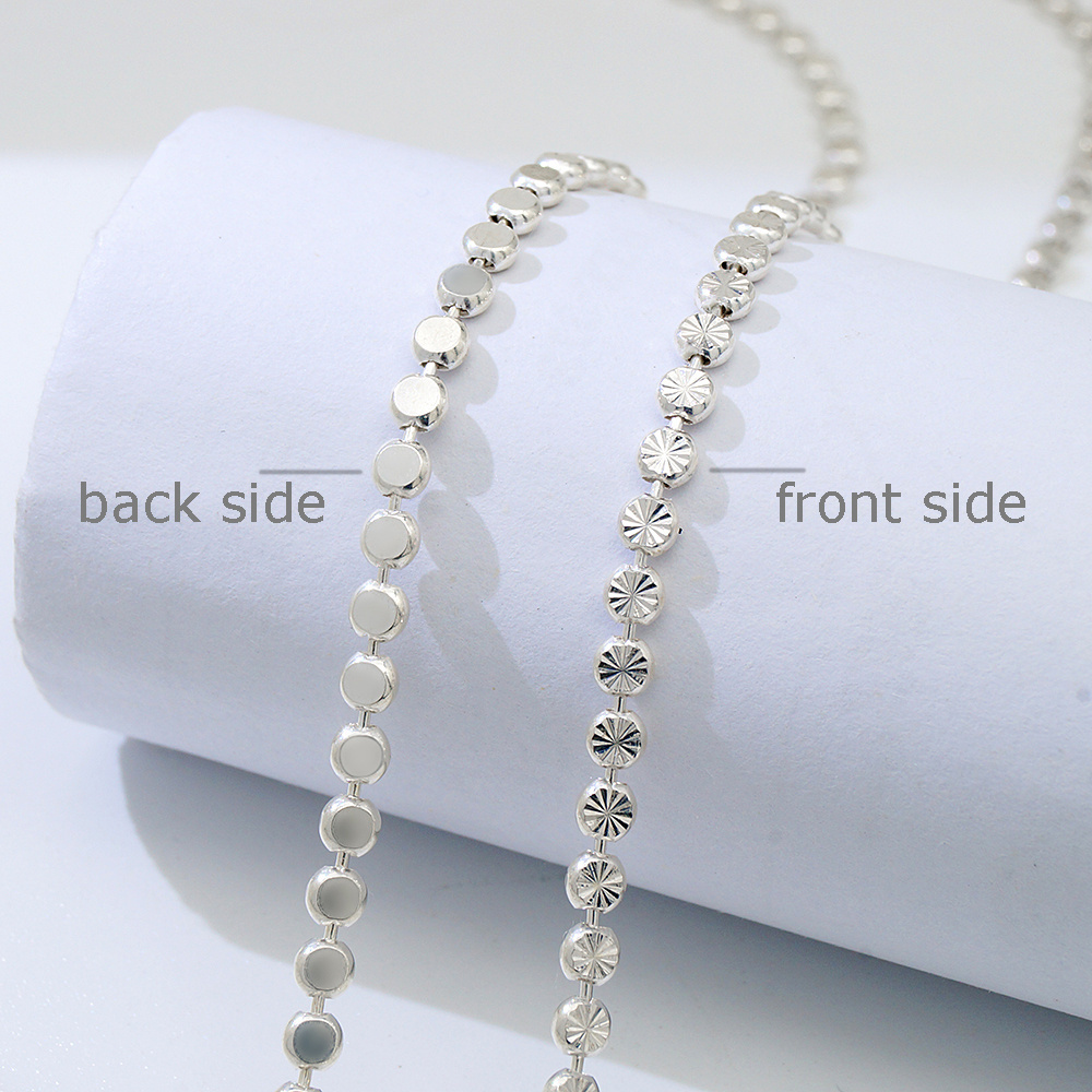 unique shine 2.8mm diamond cut flat beaded chain roll sterling silver waist beads for women belly chain