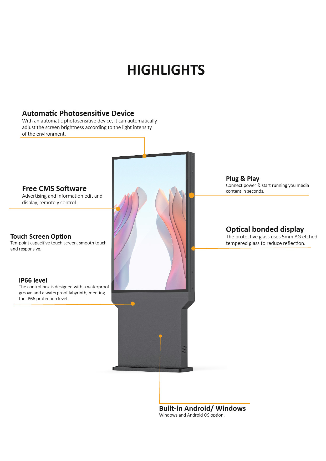 Cafe Shop Outdoor Digital Totem Drive Thru Menu Boards LCD Monitor Freestanding Display Screen Digital Signage Kiosk