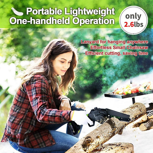 Portable Chainsaw Battery Cordless Handheld Mini Chain Saws Wood Cutter 6 inch Auto-Oiling