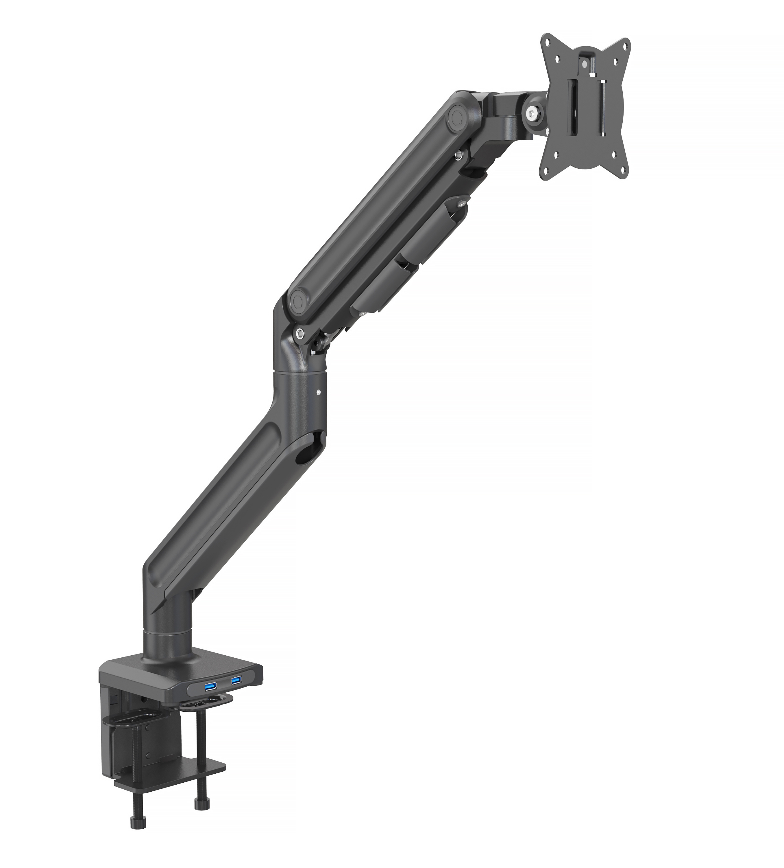 V-mounts Heavy Duty Single Monitor Arm Mount for Monitors up to 42 inches and 44 lbs, Fine Frosted surface ,with USB Ports Hub