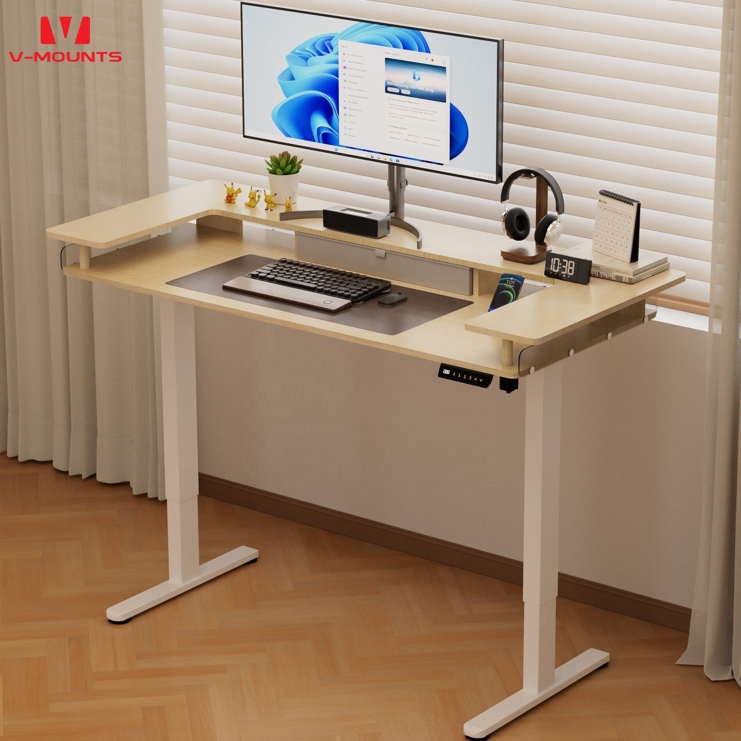 V-mounts ErgoSpot Dual-layer platform design commercial standing desk with Fabric Drawer JSD5-02-ZW-U