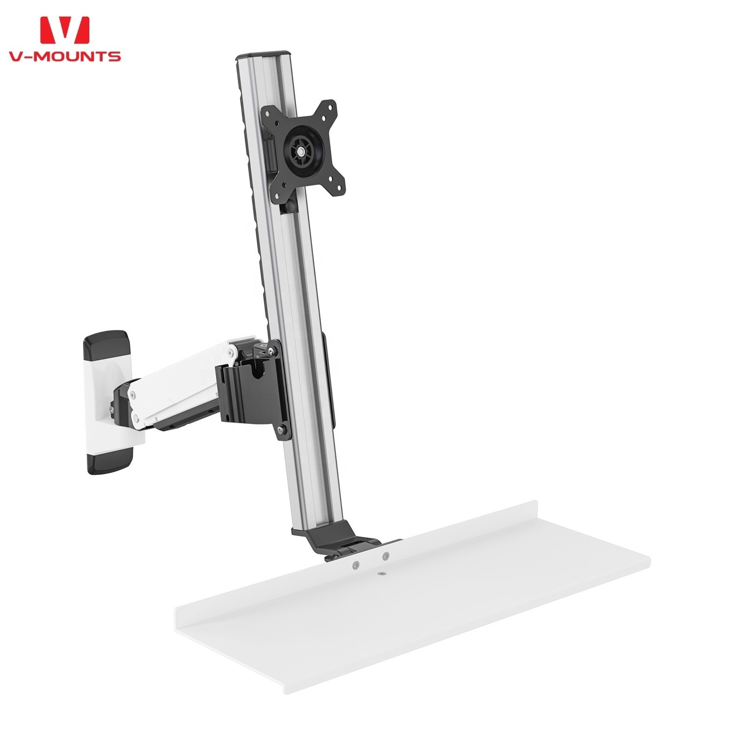 V-mount Ergonomic Workstation Height Adjustable Sit-to-Stand with Keyboard Tray Aluminum Plastic Material for Computer Screen