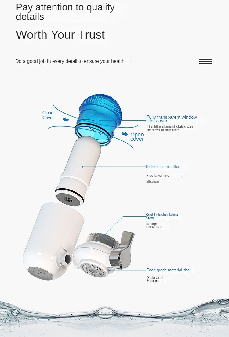 Household faucet water purifier pre-filter to improve municipal tap water environmental protection