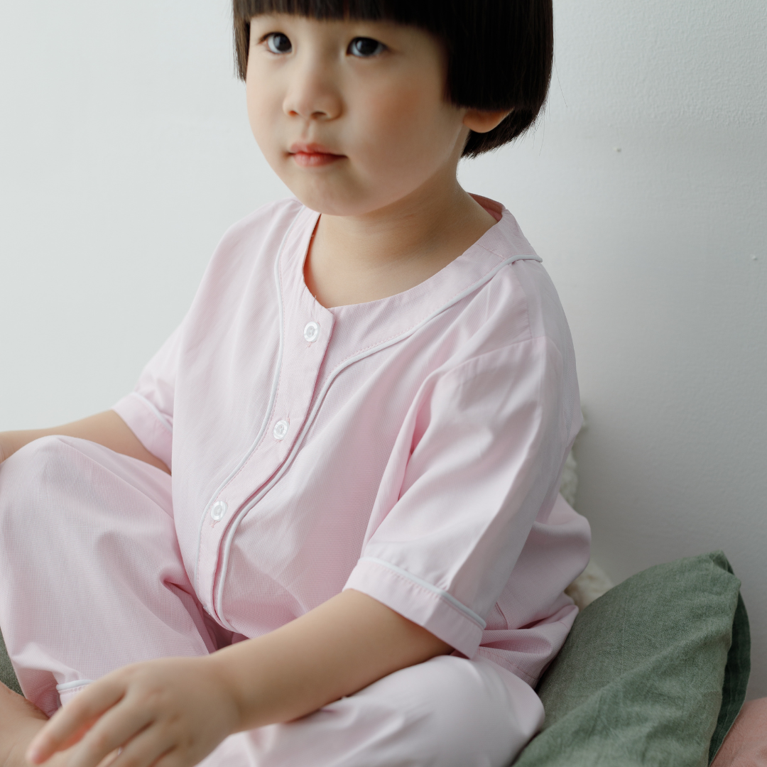 Wholesale Baby Boys Girls 100% Cotton Pajamas Striped White And Pink White Line Buttons Short Sleeves Long Pants Home Wear