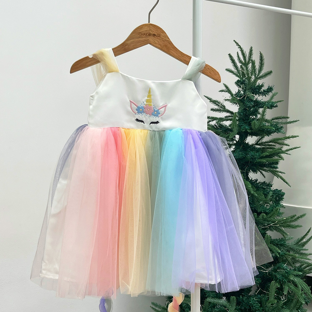 Cosplay Costume Wholesale Unicorn Dress White Pink Princess Dress Little Girl Frocks For Girls Kids Party Sleeveless-Pony Dress