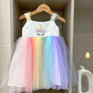 Cosplay Costume Wholesale Unicorn Dress White Pink Princess Dress Little Girl Frocks For Girls Kids Party Sleeveless-Pony Dress