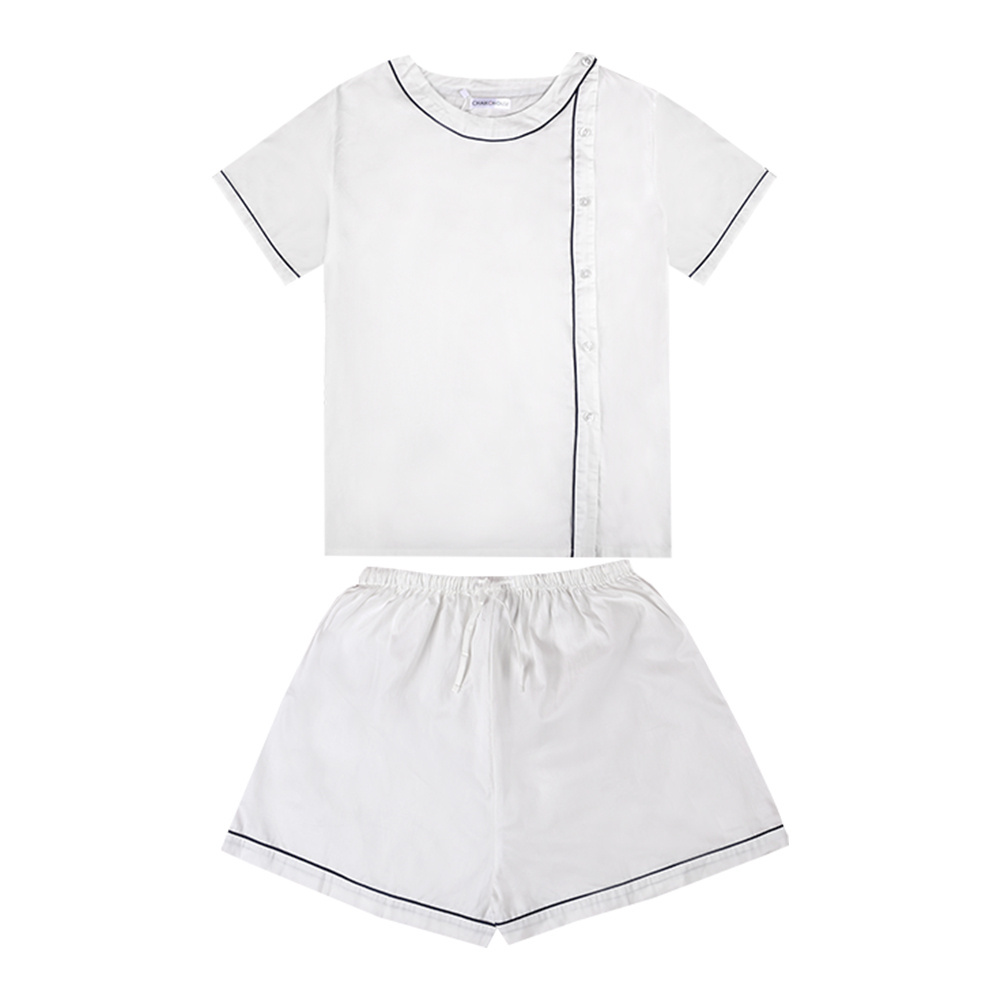 Silk Baby Girl Pyjamas Casual Clothing Set 2 Pieces  Black Line White Kid Short Sleeves Short Pants White Pajamas