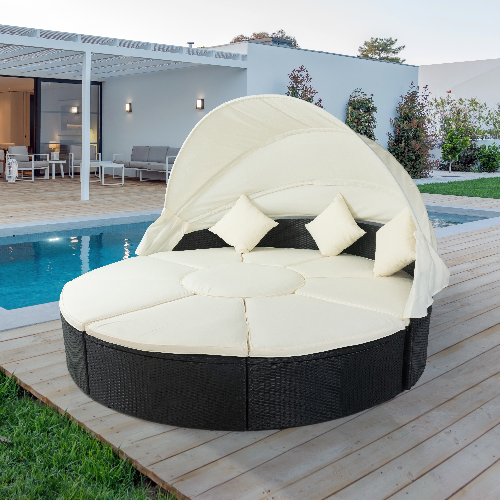 Hot Selling 2023 New Item Leisure Outdoor Rattan Round Sunbed 180cm For Home Villa Hotel Use