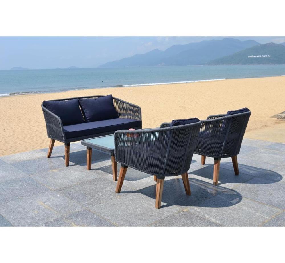 2023 new hot modern design vietnam origin KD outdoor garden patio Rope sofa set with 4 seater and polyester fabric cushion