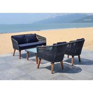 2023 new hot modern design vietnam origin KD outdoor garden patio Rope sofa set with 4 seater and polyester fabric cushion