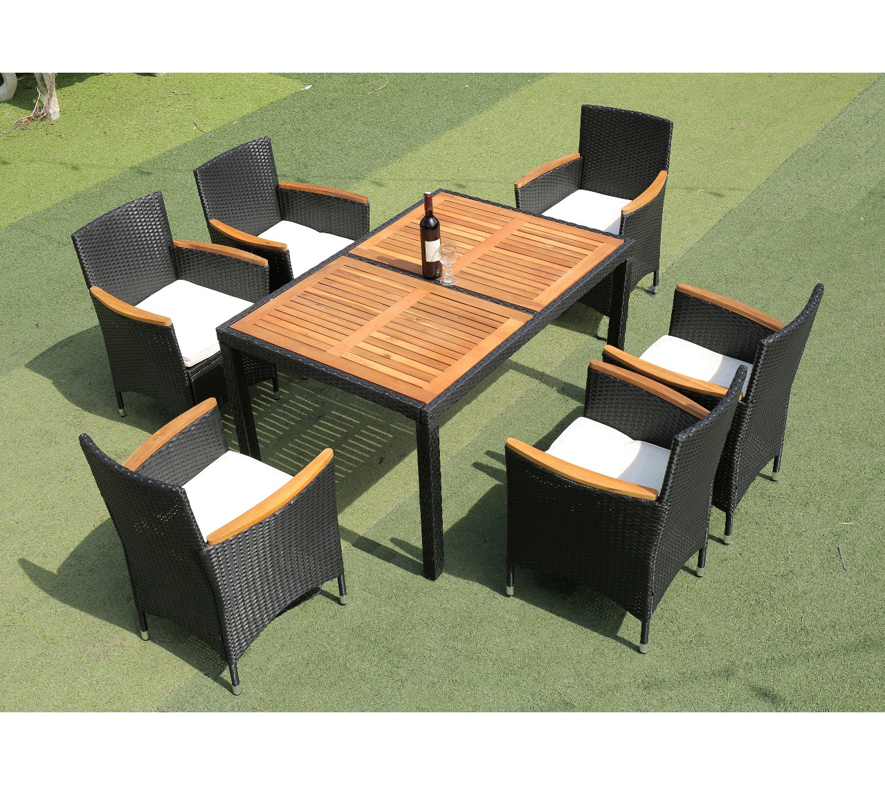 Hotest 2023 garden Furniture  Dining Set PE Poly Wicker Rattan Outdoor 6 Seater Modern Garden Sets with acacia wood